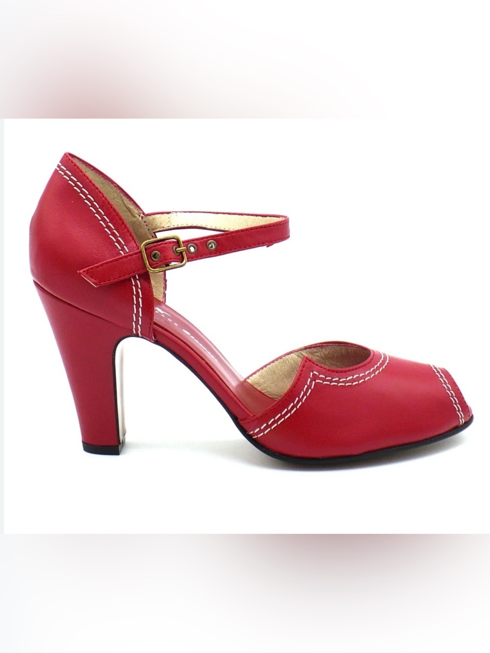 Remix Classic Vintage Red Peep-Toe Mary Jane Heels Size 9